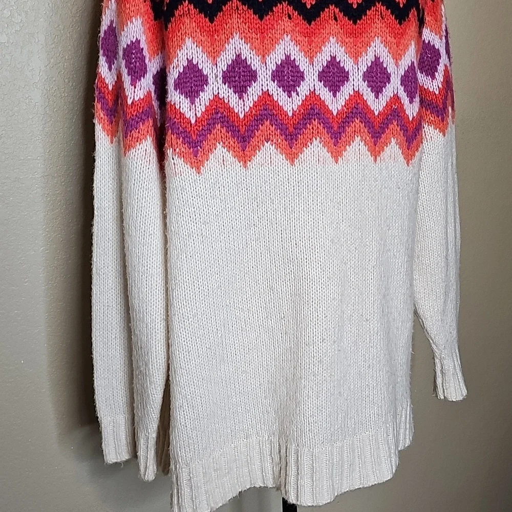 Aerie Vibrant Coral Fairisle‎ Patterned Oversized Turtleneck Sweater Large